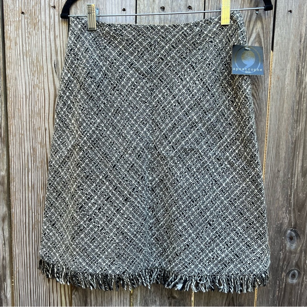 APOSTROPHE Tweed Wool Blend Fringe Slight A line Skirt Women’s 4P NWT NEW